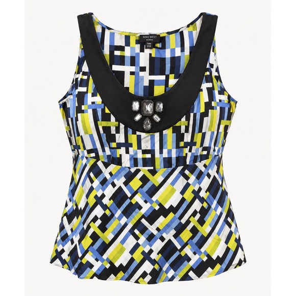 Nine West Tops - Nine West Woman 14W 100% Silk Geometric Jeweled Babydoll Top